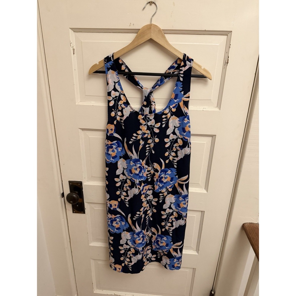 Gap Women's Navy Blue Floral Sleeveless Shift Dress Scoop Neck Cross Back Size M